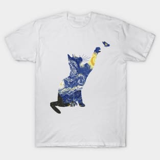 Cat With Butterflies Classic Cat Van Gogh - Starry Night Cat T-Shirt